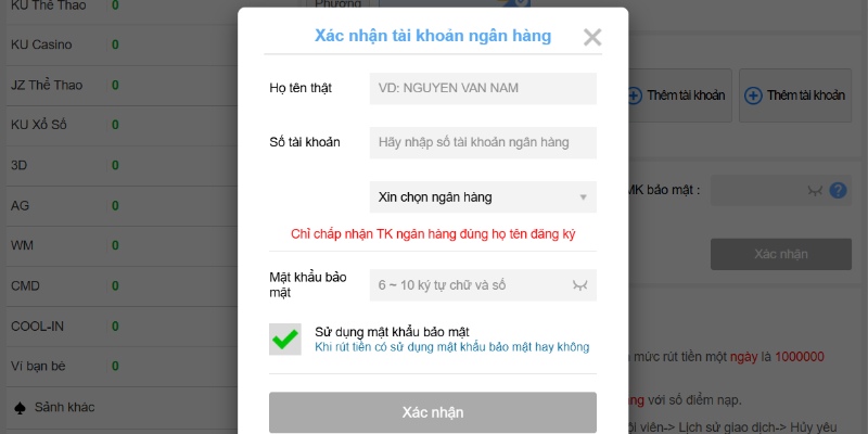 Xác nhận ngân hàng giao dịch lần đầu rút tiền Kubet11